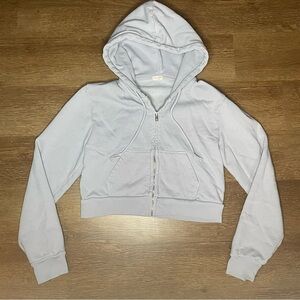 John Galt Brandy Melville Cropped Light Blue Hoodie